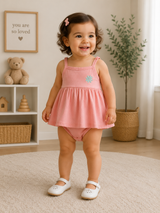 Sleeveless Romper Dress With Floral Appliqué