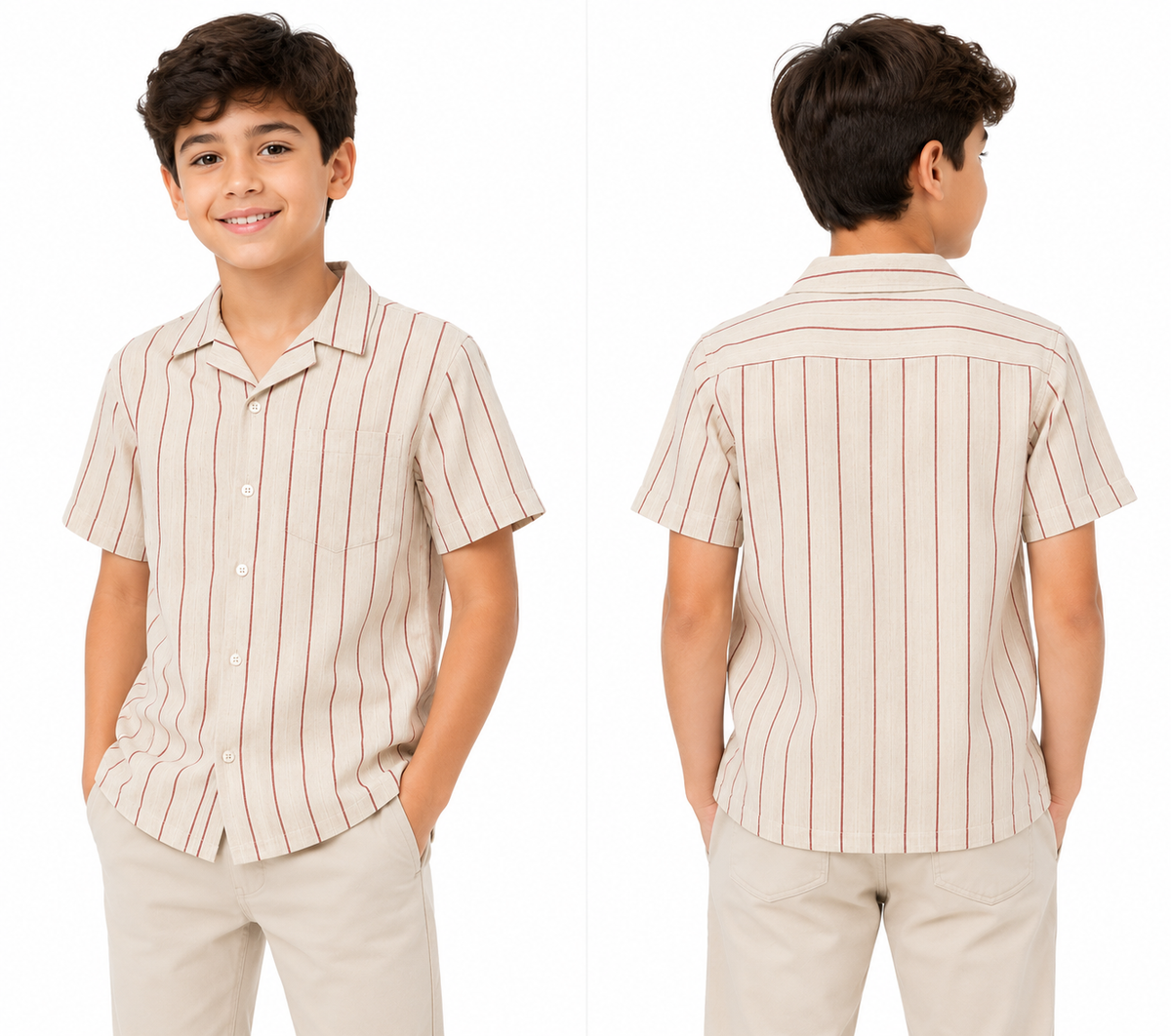 قميص ولادي مخطط بأكمام قصيرة كتان Look