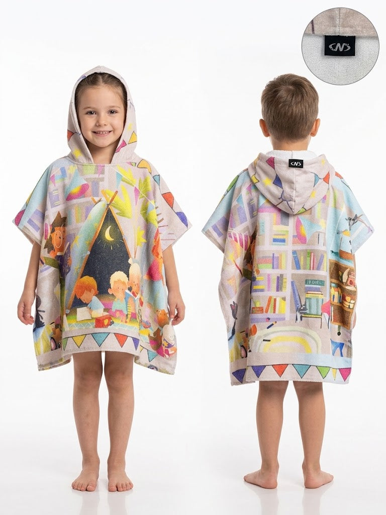 منشفة بناتي Story بطبعة بغطاء رأس للشاطئ Poncho