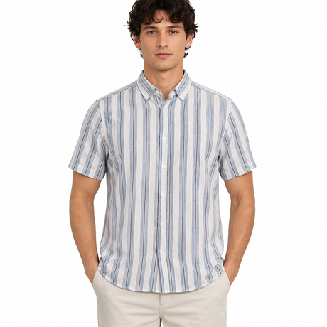 Men Striped Short Sleeve Shirt