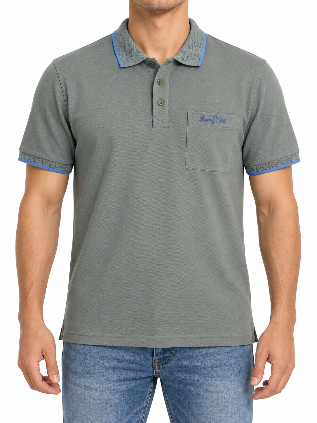 Men Pocket Polo Shirt With Striped Collar