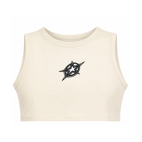 Casual Women Cap Sleeve Crop Top With Star Embroidery