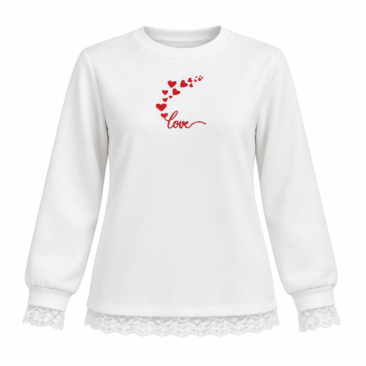Lace Trim Heart Graphic Sweatshirt