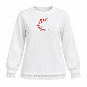 Lace Trim Heart Graphic Sweatshirt