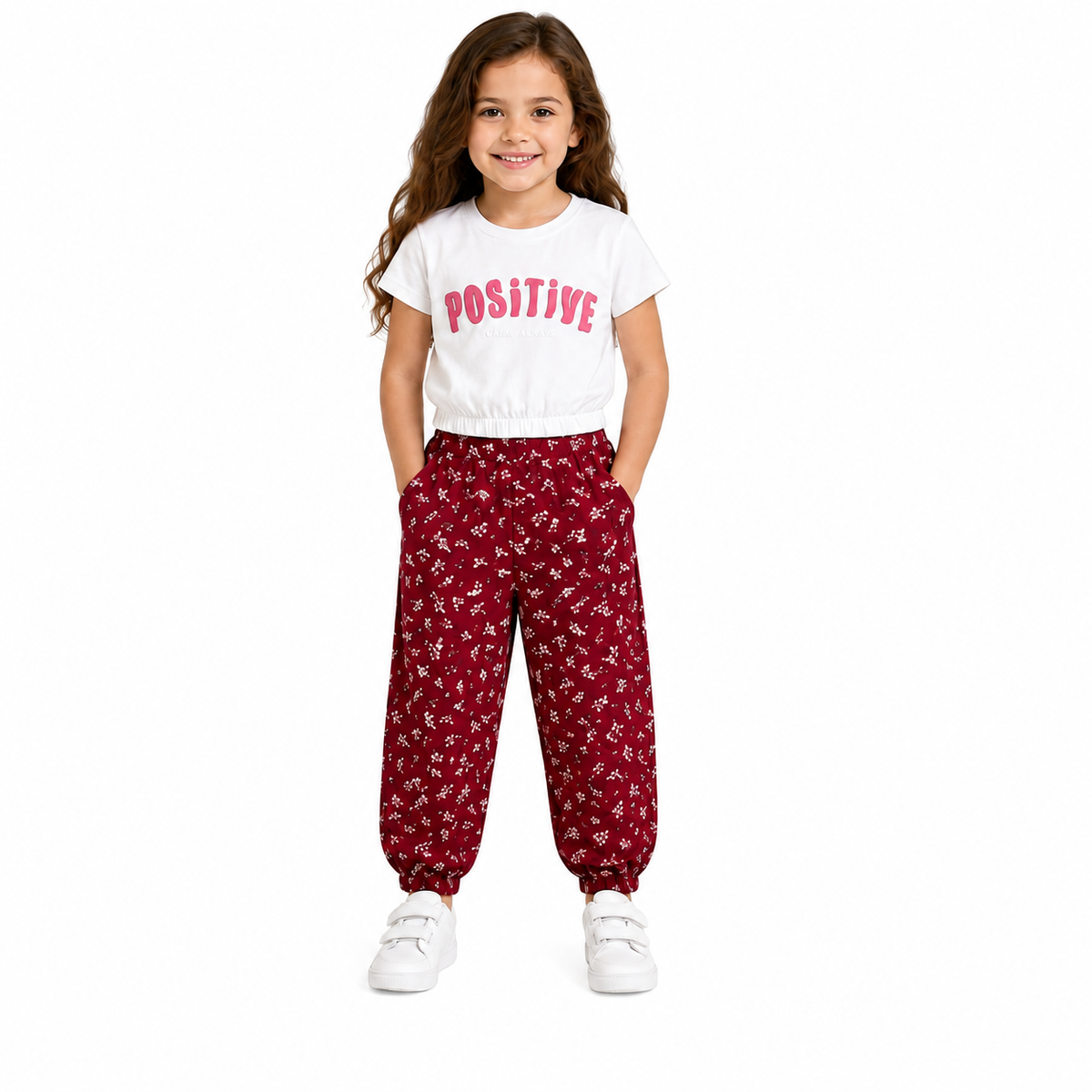 Girls Positive T Shirt And Printed Jogger Pants Set