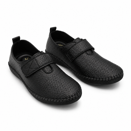 Comfort flats with perforated details and hook-and-loop strap