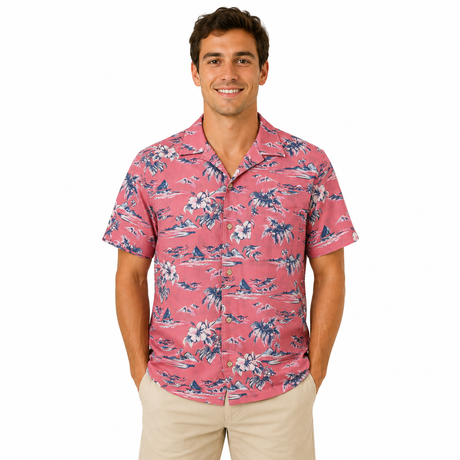 Men Tropical Print Short Sleeve Casual Shirt