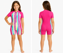 Girls Stripe Short Sleeve Swimsuit