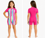 Girls Stripe Short Sleeve Swimsuit