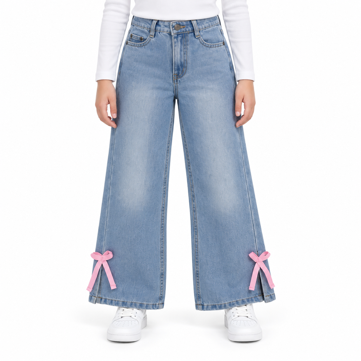 Girls Wide-Leg Jeans With Bow Details