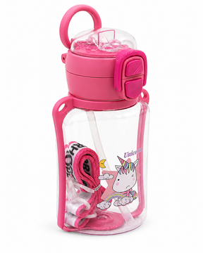 Kids Unicorn Water Bottle With Straw And Carry Strap