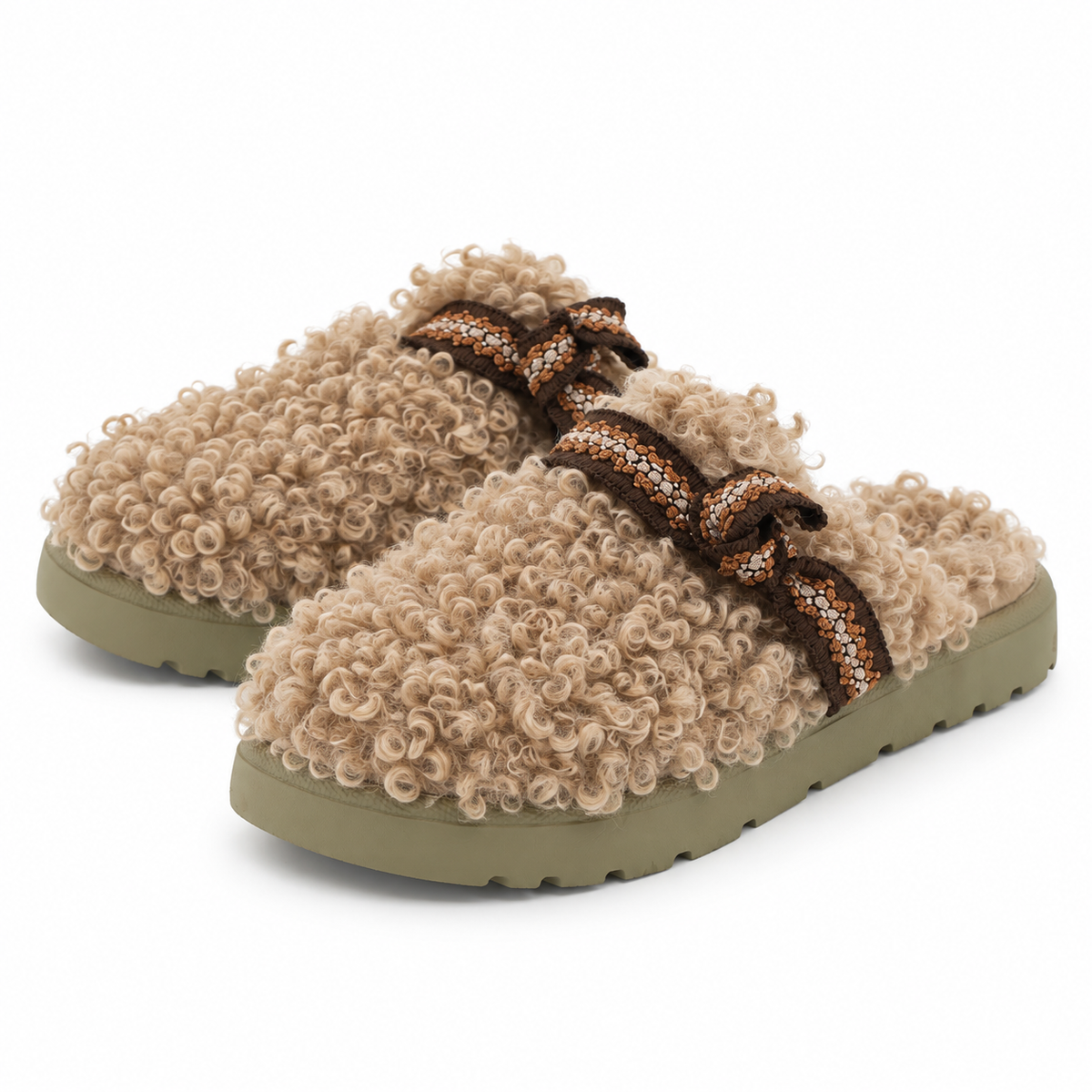 Faux Fur Buckle Mules