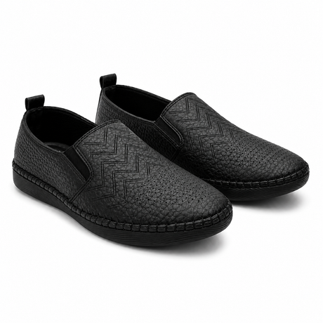 Slip-on flats with perforated geometric details