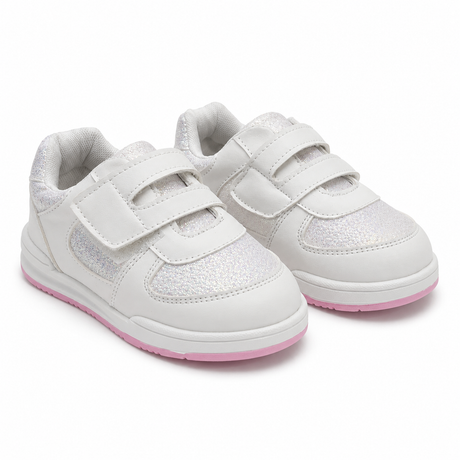 Girls sports sneakers with hook-and-loop straps and glitter details