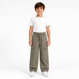 Boys Cargo Pants With Utility Pockets And Drawstring Waist