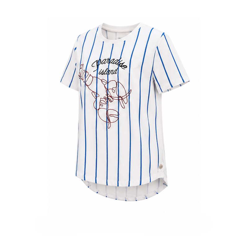 Women Striped Embroidered Short Sleeve Top