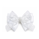 Satin and lace bow hair tie with pearl details