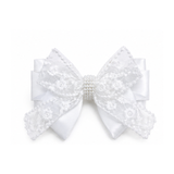 Satin and lace bow hair tie with pearl details