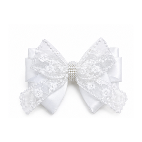 Satin and lace bow hair tie with pearl details