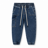 Boys Drawstring Denim Cargo Jogger Pants
