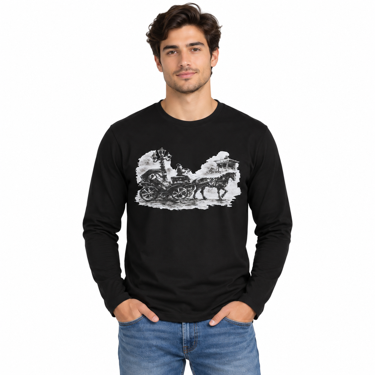 Vintage Carriage Graphic Long Sleeve T-Shirt