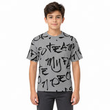 Boy Short Sleeve T Shirt With Allover Slogan Print