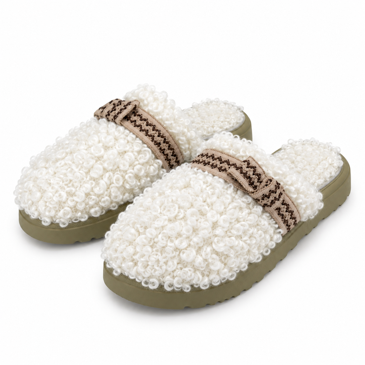 Faux Fur Buckle Mules