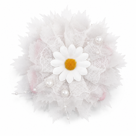 Daisy floral hair clip with lace and pearl details