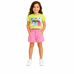 Girls Summer Mood T Shirt And Denim Shorts Set