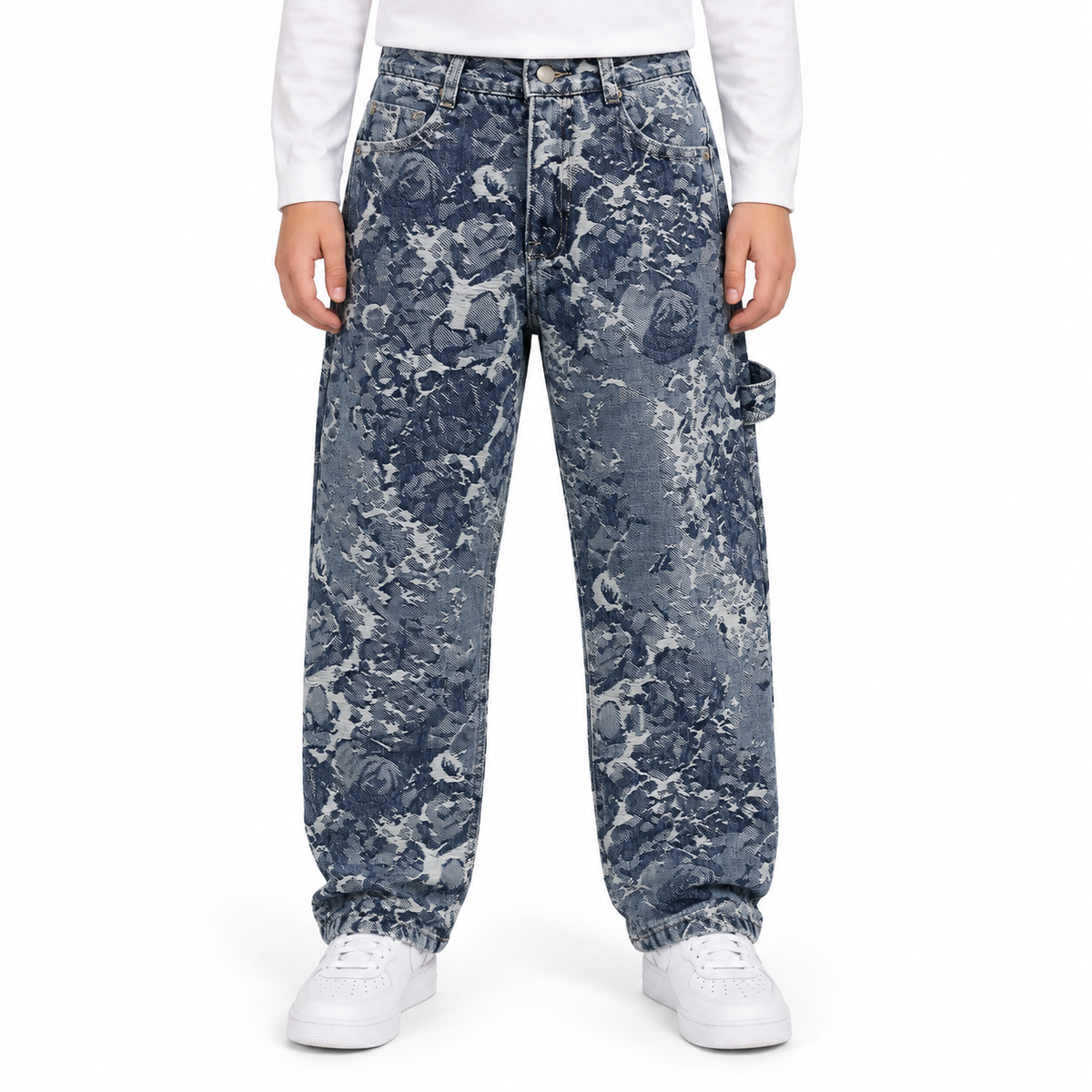 Artistic Print Jeans With Side Pocket