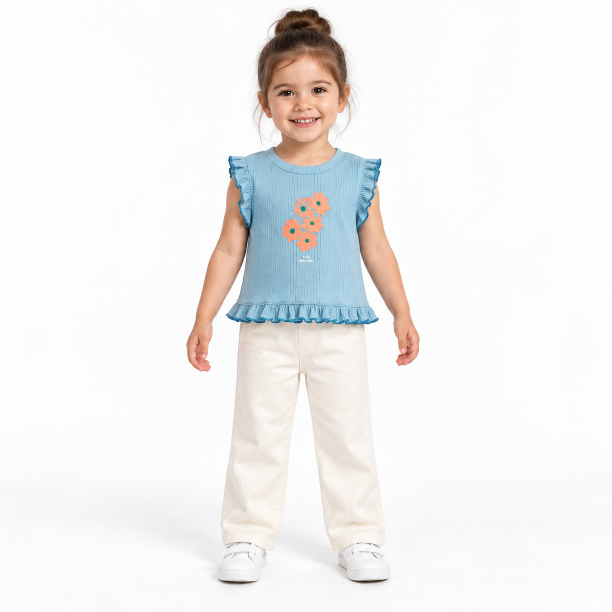 Ribbed Floral Ruffle Top