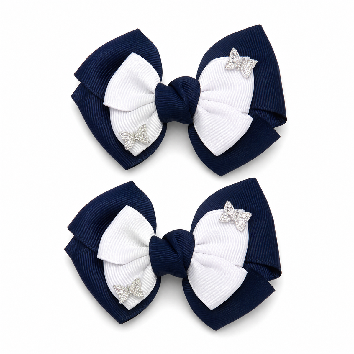 Double bow hair clips set with sparkling details