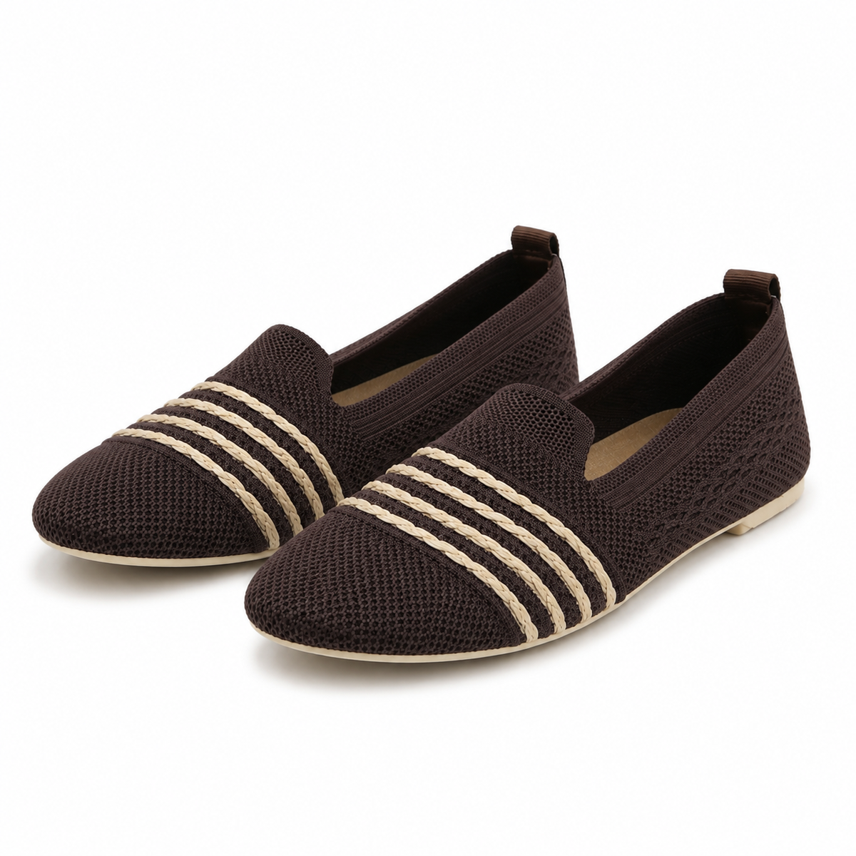 Women Knitted Stripe Detail Loafers