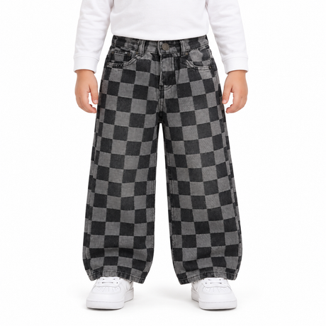 Checkered Wide Leg Jeans