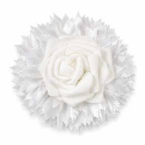 Floral hair clip with rose centerpiece and satin petals