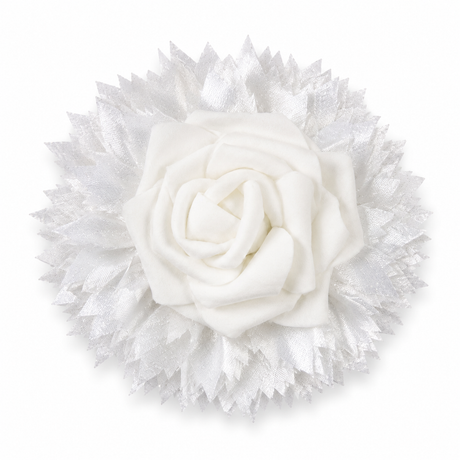 Floral hair clip with rose centerpiece and satin petals
