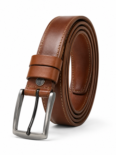 Boys Classic Leather Belt With Metal Buckle