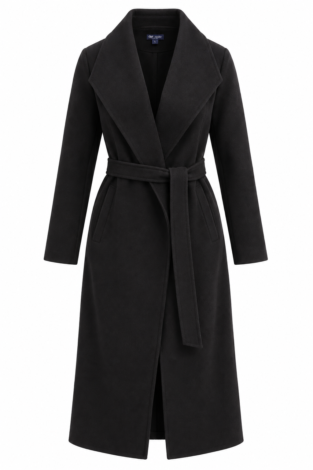 Long Belted Coat With Wide Lapels