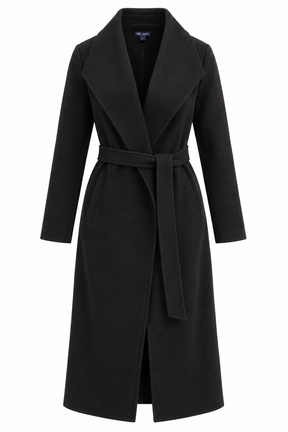 Long Belted Coat With Wide Lapels