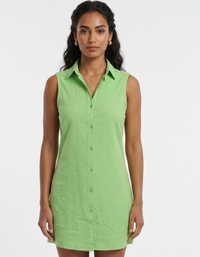 Woman Sleeveless Eyelet Shirt Dress