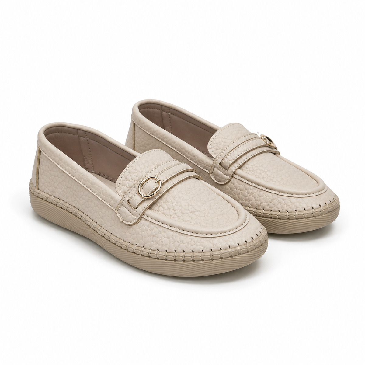 Women Textured Loafers With Metal Buckle
