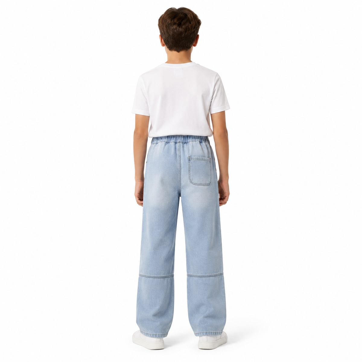 Boys Wide Leg Jeans With Elastic Drawstring Waist