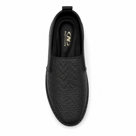 Slip-on flats with perforated geometric details
