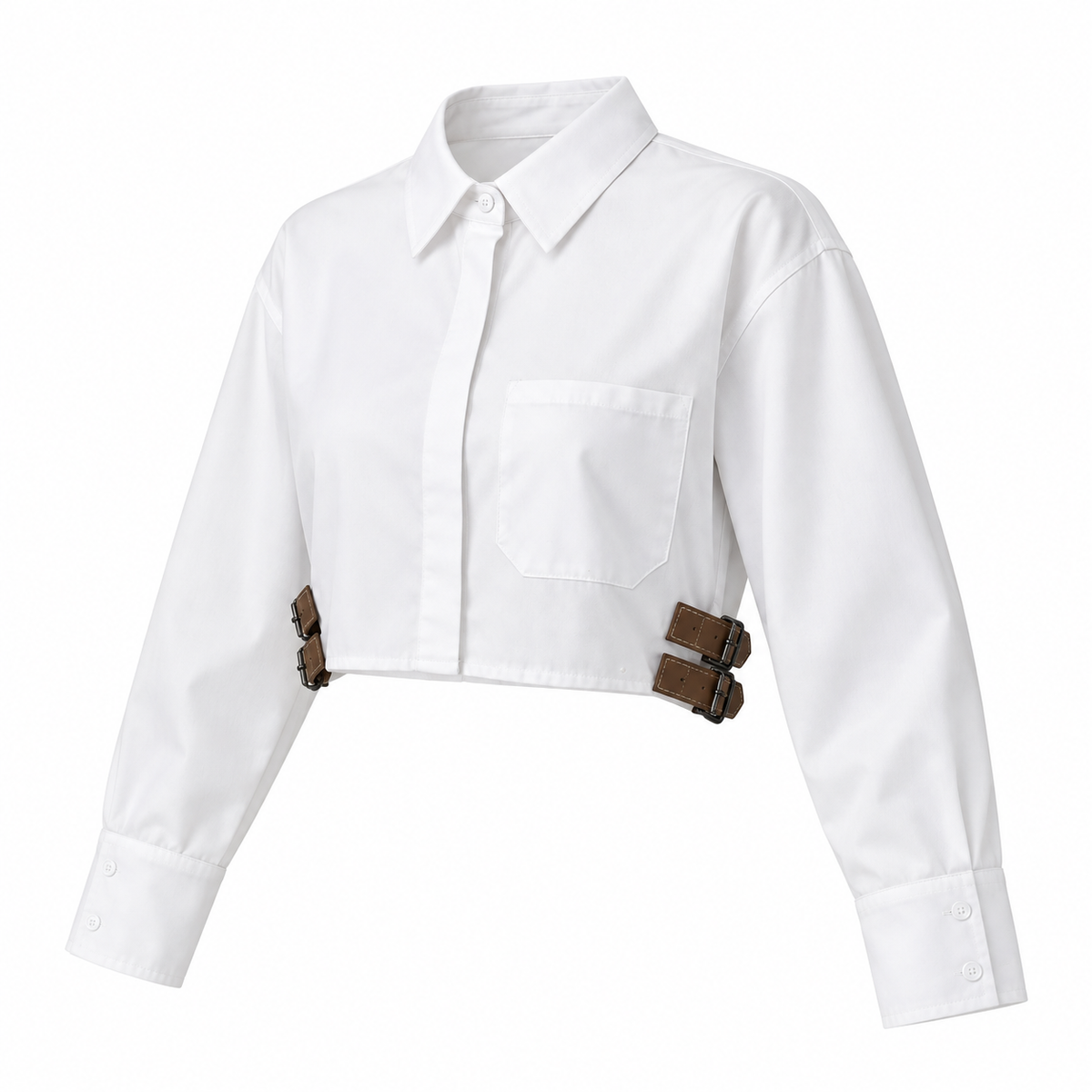 Cropped Shirt With Side Buckle Details