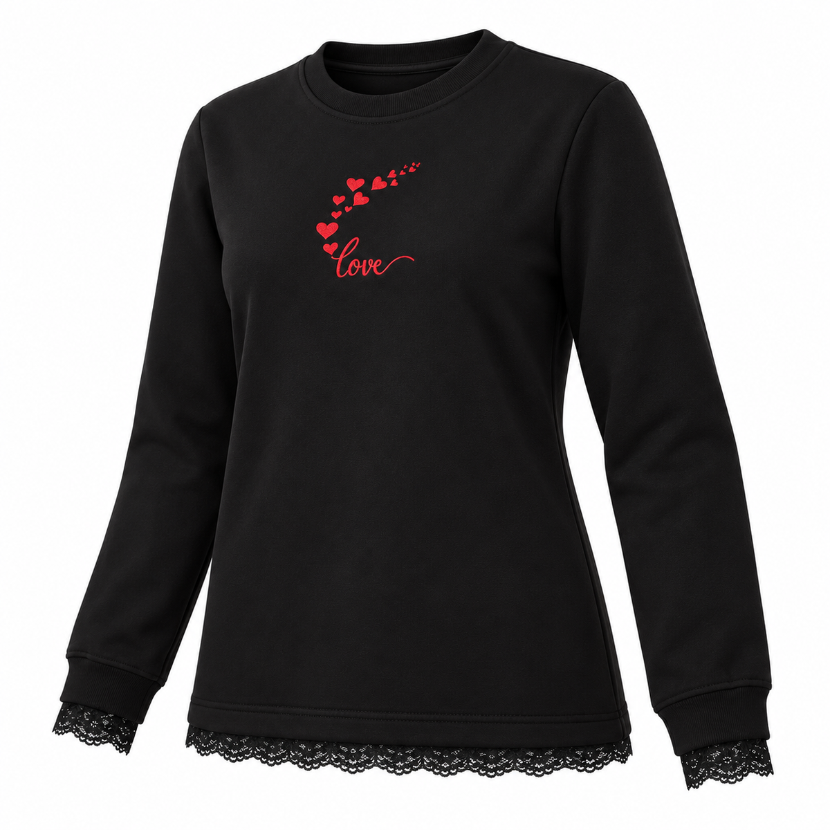 Lace Trim Heart Graphic Sweatshirt