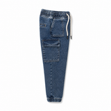 Boys Drawstring Denim Cargo Jogger Pants