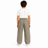Boys Cargo Pants With Utility Pockets And Drawstring Waist