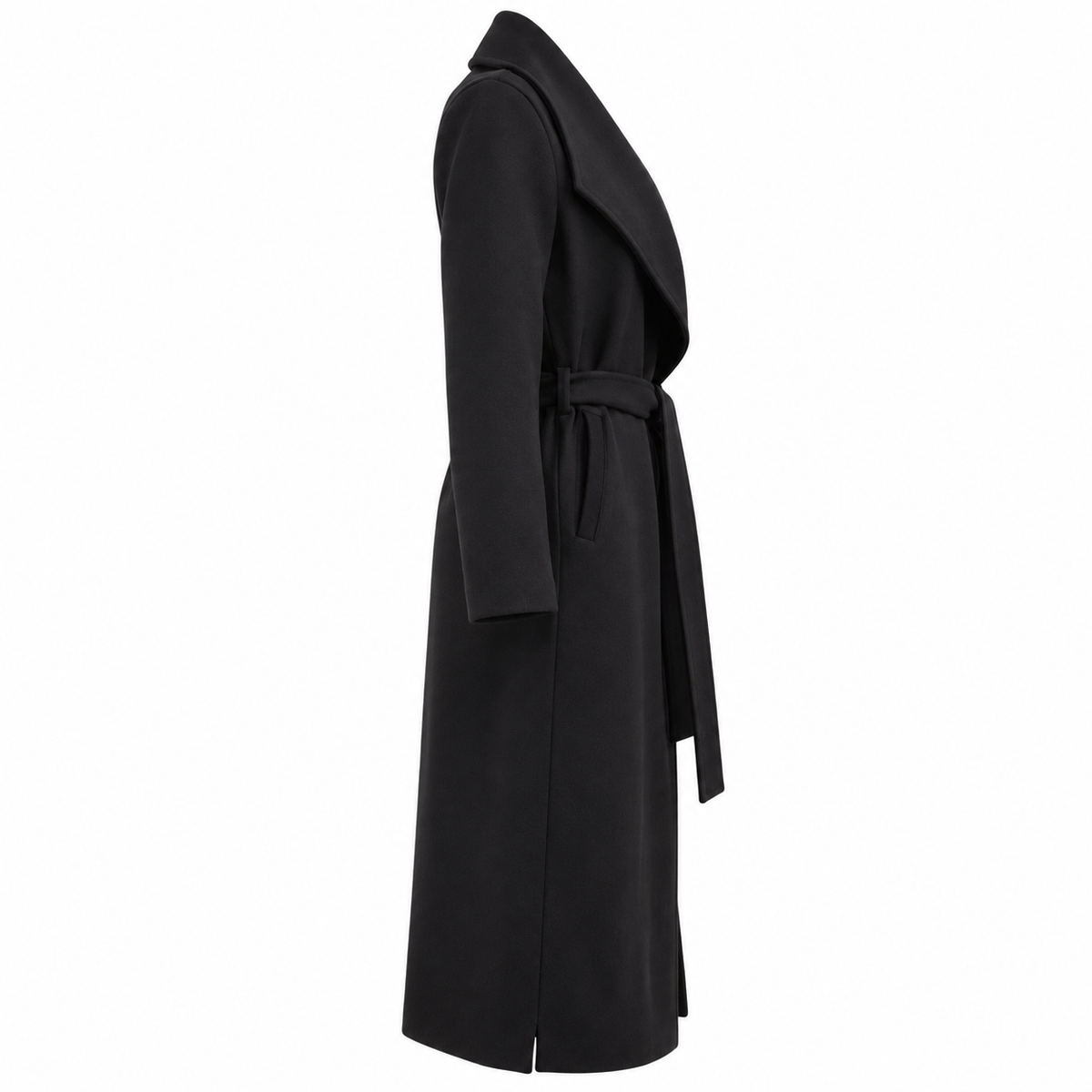 Long Belted Coat With Wide Lapels
