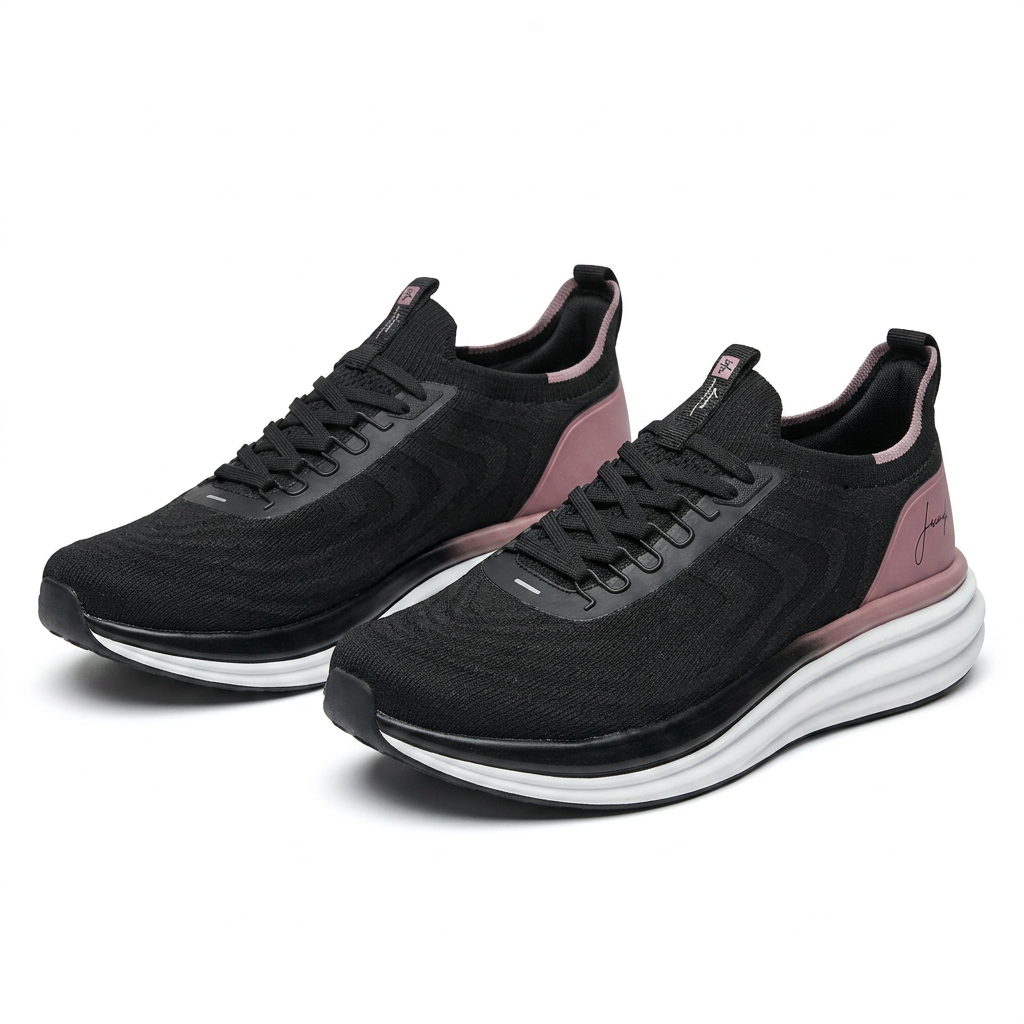 Knit Running Sneakers With Blush Heel Panel