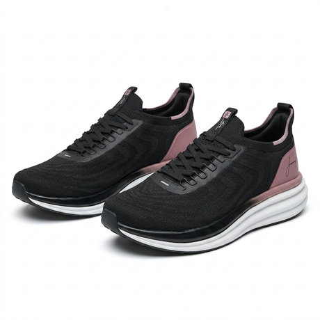 Knit Running Sneakers With Blush Heel Panel